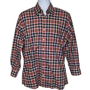 FRANK ROSTRON Mens Bespoke Classic Fit Plaid‎ Button Down Shirt Est Sz XL/XXL